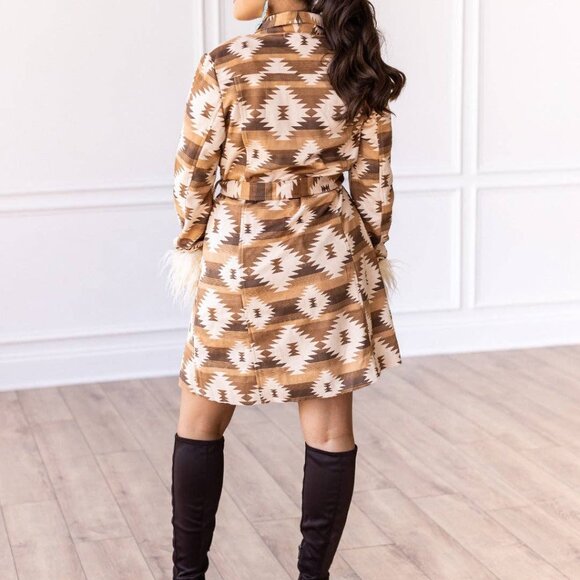 Aztec Detachable Fur Trimmed Belted Jacket - Picture 3 of 4